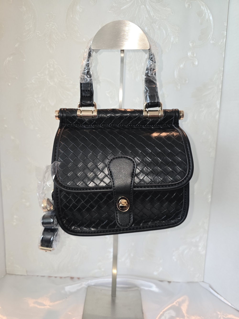 Classic Black Woven Top-Handle Women's Bag & Crossbody